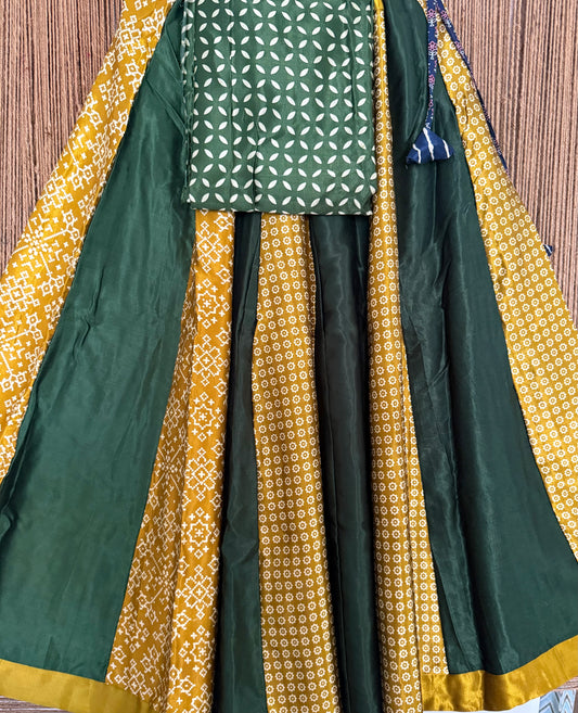 Green mashru silk blouse-with Multicolour patchwork  handcrafted mashru silk Skirt