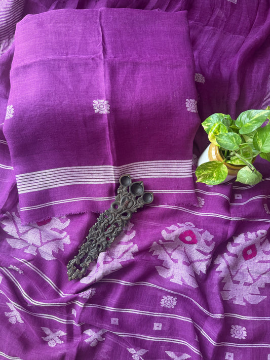 AMETHYST PURPLE PURE JAYSHREE  LINEN JAMDANI HANDWOVEN KURTA SET