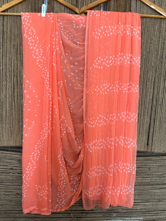 PEACH ORANGE BANDHANI HANDCRAFTED CHIFFON SARI CB-24