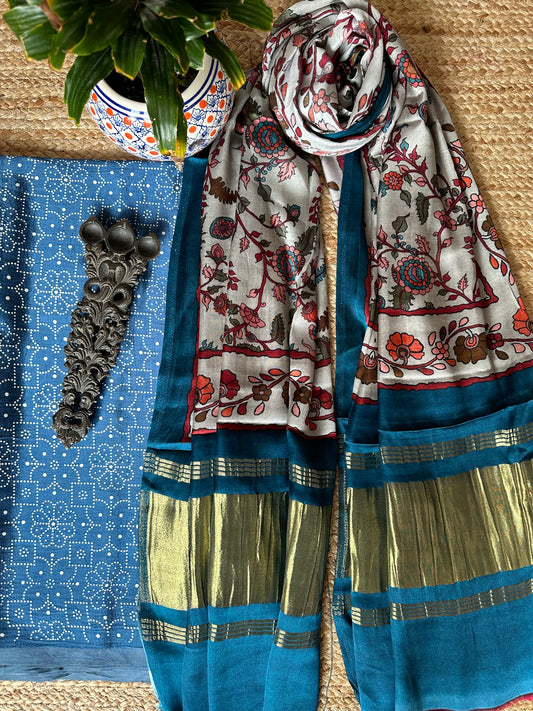 BLUE MASHRU SILK KURTA WITH PATOLA PRINT MODAL SILK DUPATTAS