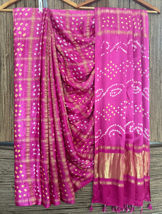 HOT PINK MODAL SILK GHARCHOLA BANDHANI SARI BS- 70