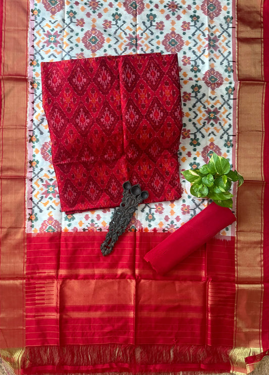 Red raw silk ikkat hanwoven kurta with ikkat patola pure  silk handwoven dupatta