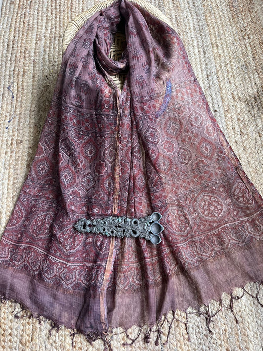 OLD ROSE KOTA AJRAK HANDCRAFTED DUPATTA