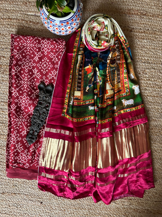 MAROON PATOLA SILK KURTA WITH PATOLA HANDCRAFTED MODAL SILK DUPATTA PS-57