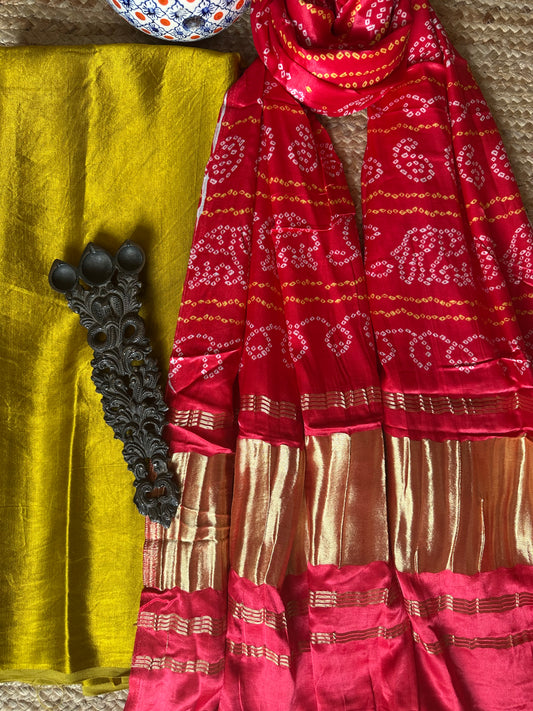 LIME GREEN MASHRU SILK KURTA WITH PATOLA HANDCRAFTED MODAL SILK DUPATTA PS-76