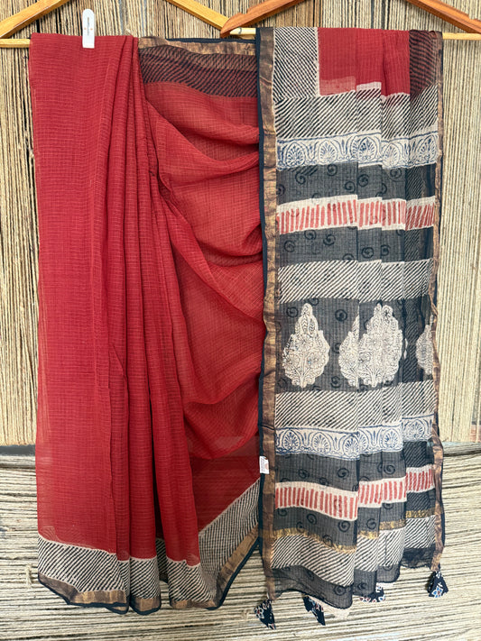 MAROON KOTA DORIA  HANDCRAFTED LEHERIYA  SARI