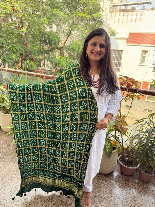 GREEN HANDWOVEN HANDCRAFTED GAJJI SILK GHARCHOLA DUPATTA GGD-2