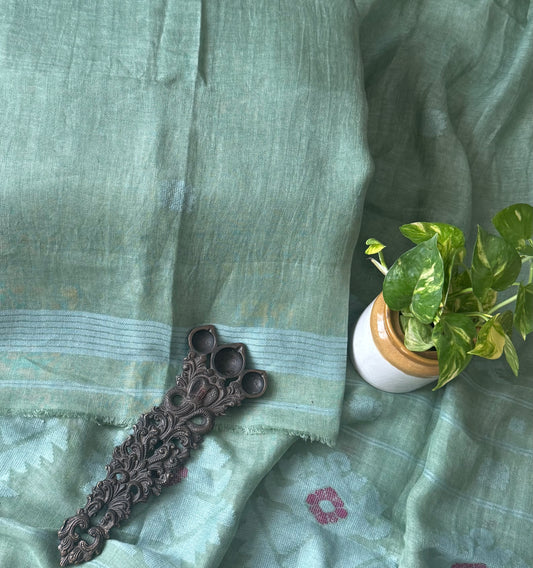 PASTEL GREEN PURE JAYSHREE  LINEN JAMDANI HANDWOVEN KURTA SET