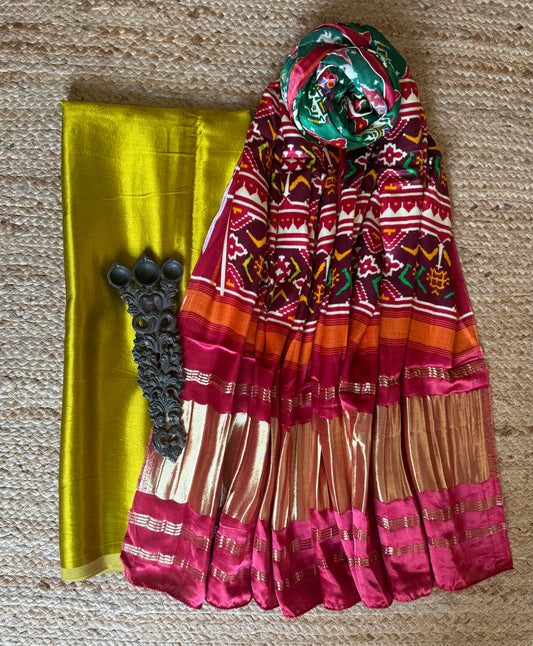 MUSTARD YELLOW SOLID MASHRU SILK KURTA WITH PATOLA HANDCRAFTED MODAL SILK DUPATTA