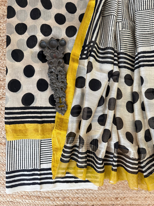Beige & black maheshwari sico handblock suit set