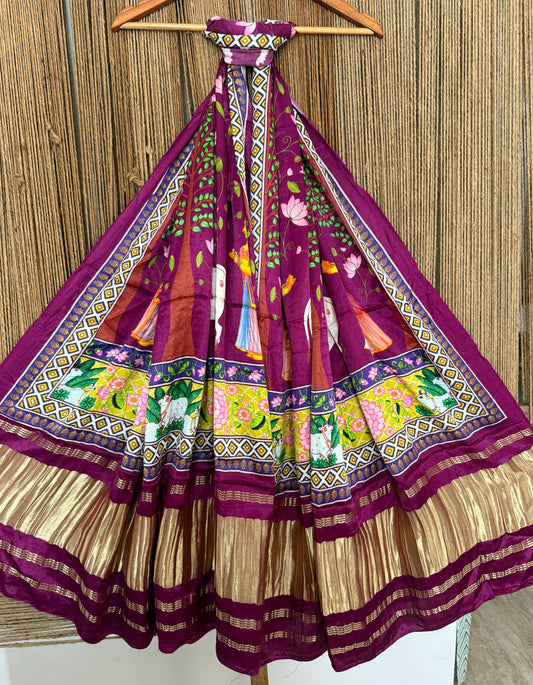Magenta Purple pichwai  print patola modal silk dupatta
