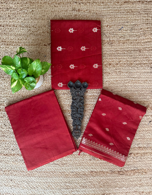 Medium Maroon Chanderi handloom  banarsi booti three piece suit