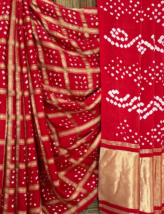 Shiraz Red modal silk gharchola bandhani sari bs- 70