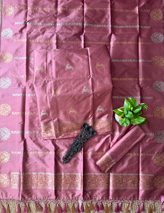 Light Pink Katan silk certified handloom banarsi kadwa booti three piece suit