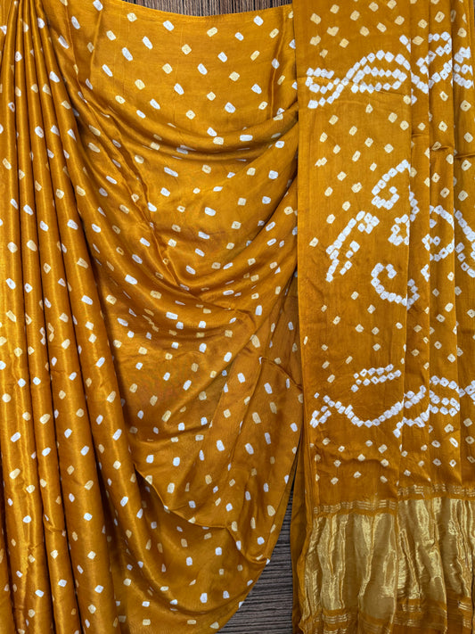 MUSTARD YELLOW MODAL  SILK DOT BANDHANI SARI