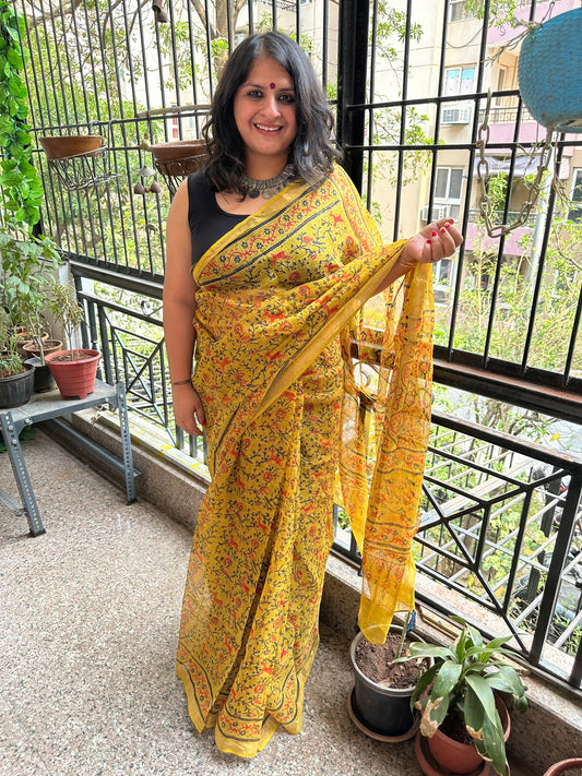 MUSTARD  KOTA PRINT WITH AJRAKH HANDBLOCK SARI