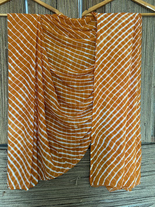 PEANUT BROWN LEHERIYA HANDCRAFTED  CHIFFON SARI CL-1034