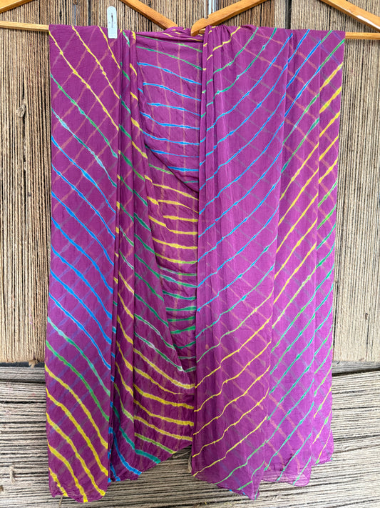 PEARLY PURPLE MULTI LEHERIYA HANDCRAFTED  CHIFFON SARI CL -1039
