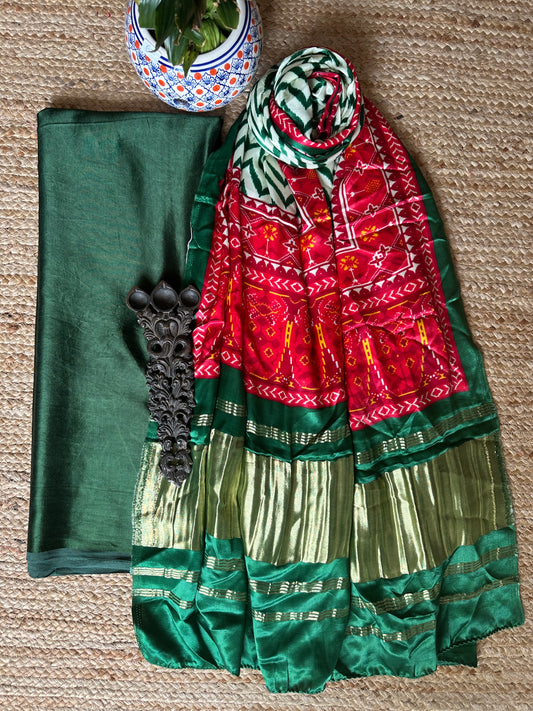 BOTTLE GREEN MASHRU SILK KURTA WITH PATOLA HANDCRAFTED MODAL SILK DUPATTA PS-75