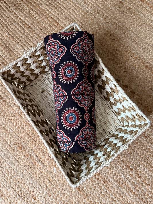 Black ajrakh handcrafted natural dye printed fabric  cf - 10