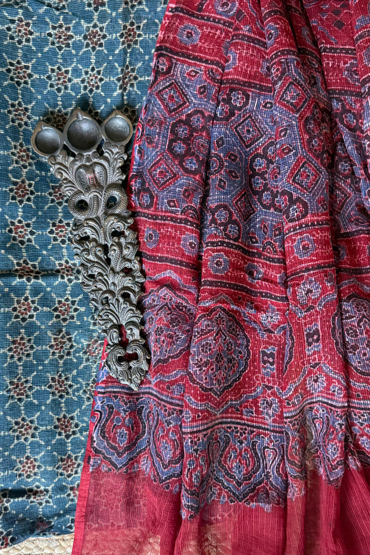 INDIGO BLUE AJRAKH KOTA HANDBLOCK KURTA WITH AJRAKH KOTA DUPATTA