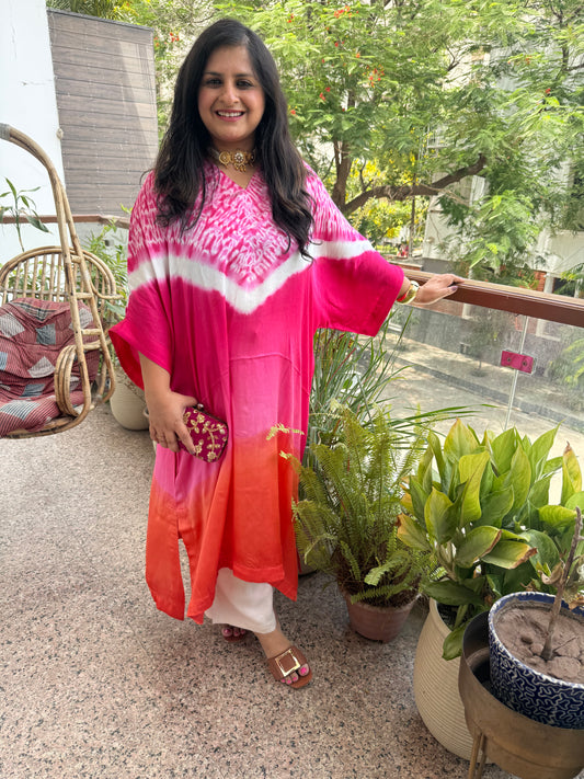 Rani pink ombrã© modal  silk shibori kurta/kaftan material