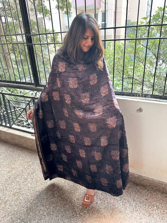 Wine Louts maroon Beautiful handcrafted Ajrakh Silk Velvet Kurta