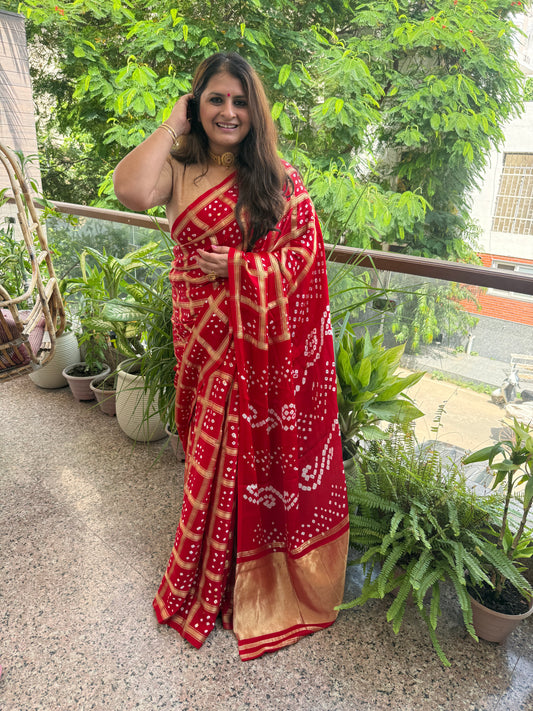 Shiraz Red modal silk gharchola bandhani sari bs- 70