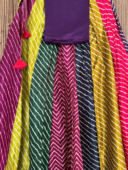Purple mashru silk blouse-with Multicolour patchwork  handcrafted mashru silk Skirt