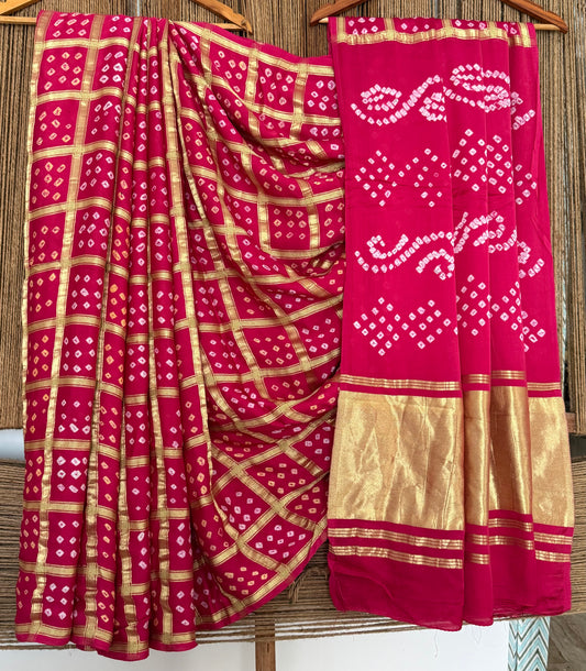 Fandango pink modal silk gharchola bandhani sari bs- 70