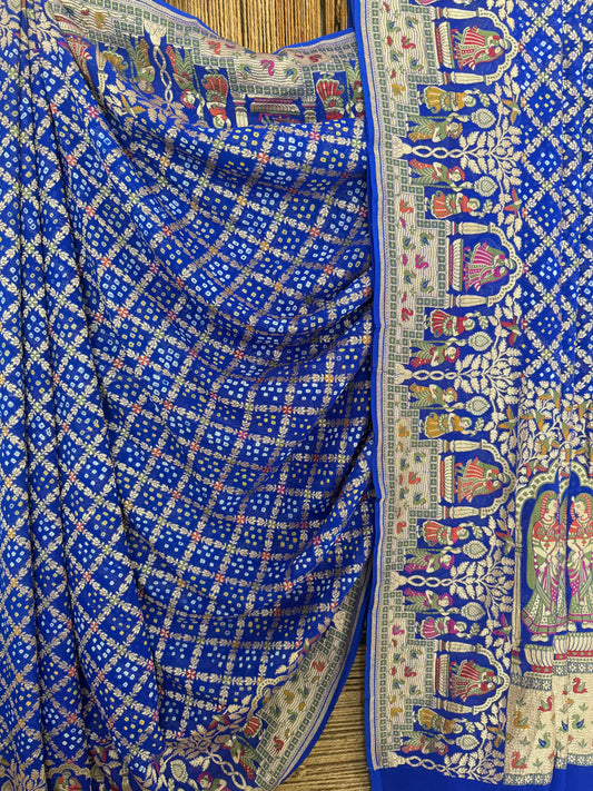 Blue Handwoven Rai  Bareek Bandhani Saree Meenakari Jaal with Khaddi Georgette  Mks-12