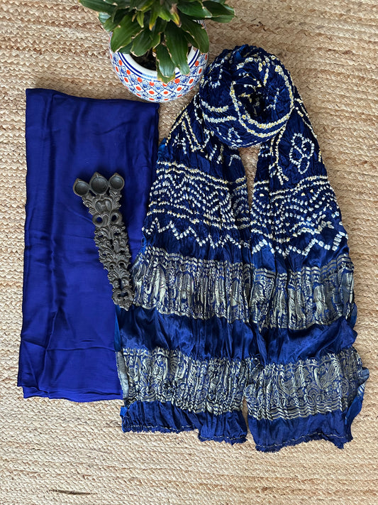 ROYAL BLUE MODAL SILK KURTA WITH GHARCHOLA HANDCRAFTED MODAL SILK DUPATTA PS-10148