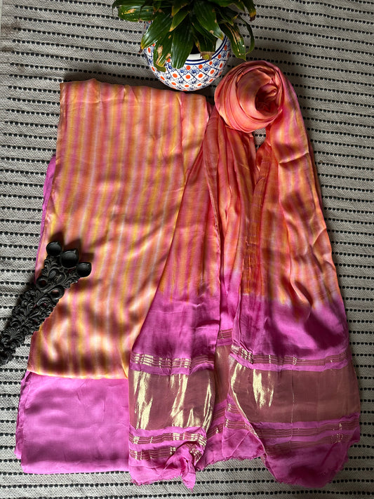 Peach  Pink Silk Shibori  Kurta with Shibori  handcrafted Modal Silk Dupatta