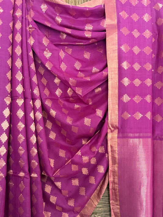 Magenta Purple handloom tussar silk Jamdani woven sari