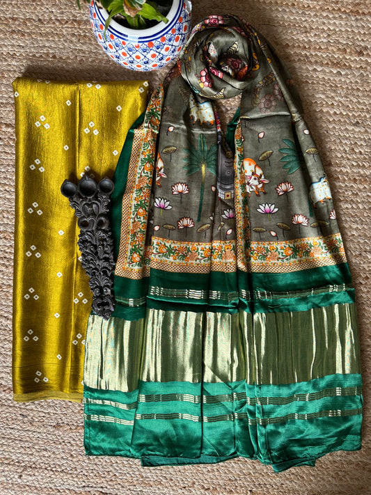 MUSTARD YELLOW MASHRU SILK KURTA WITH PATOLA HANDCRAFTED MODAL SILK DUPATTA PS-60