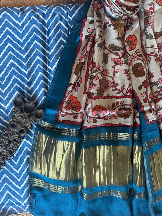 BLUE MASHRU  SILK KURTA WITH PATOLA HANDCRAFTED MODAL SILK DUPATTA PS- 1071