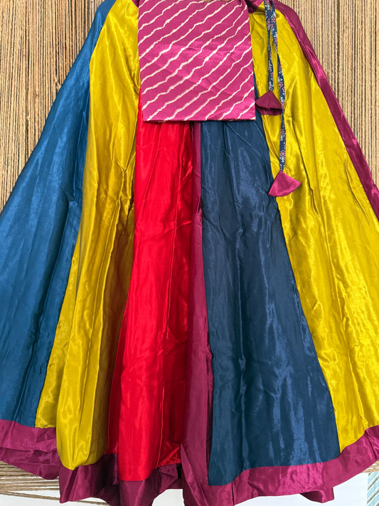 Purple mashru silk blouse-with Multicolour patchwork  handcrafted mashru silk Skirt