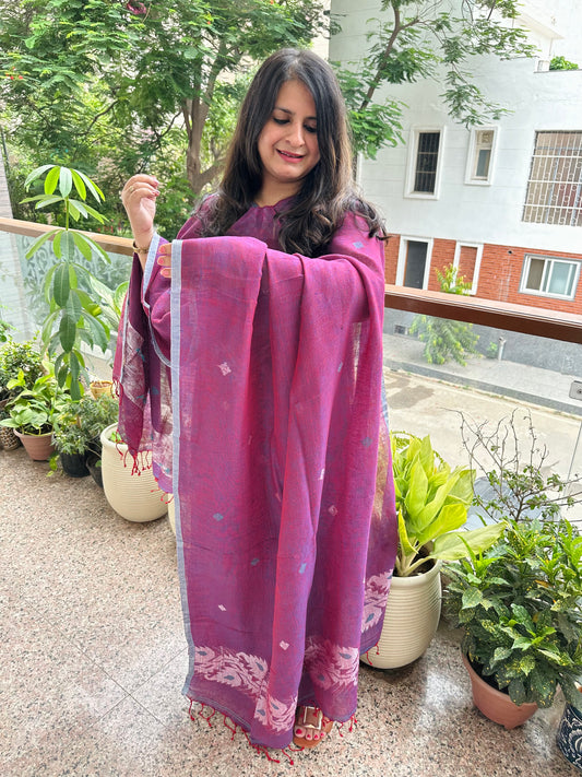 EMINENCE PURPLE WOVEN LINEN  KURTA SET LJS-1038