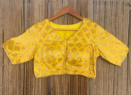 YELLOW  BANARSI SILK STITCHED BLOUSE WITH PADDED