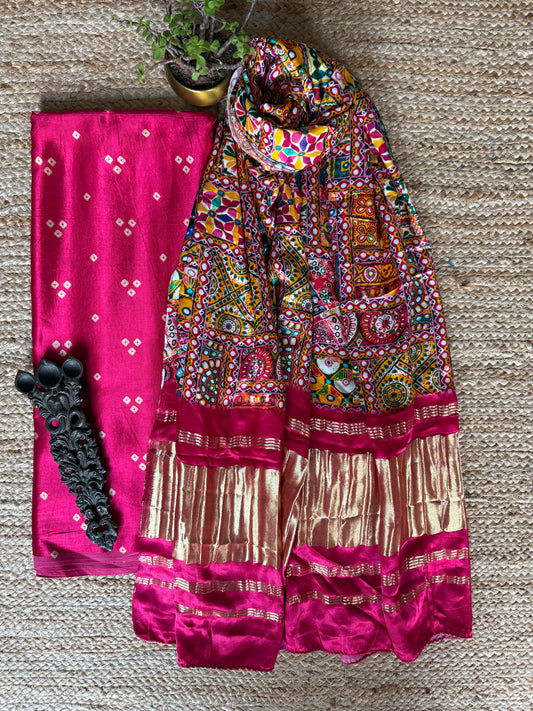 PINK THREE DOTS MASHRU SILK KURTA WITH PATOLA HANDCRAFTED MODAL SILK DUPATTA PS-233