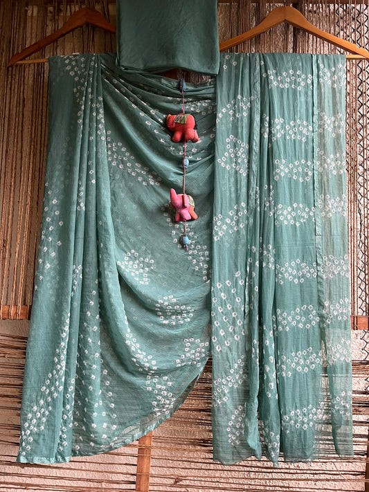 TURKISH GREEN BANDHANI CHIFFON SARI CL-91