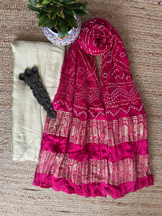 BEIGE MODAL SILK KURTA WITH GHARCHOLA HANDCRAFTED MODAL SILK DUPATTA PS-10149