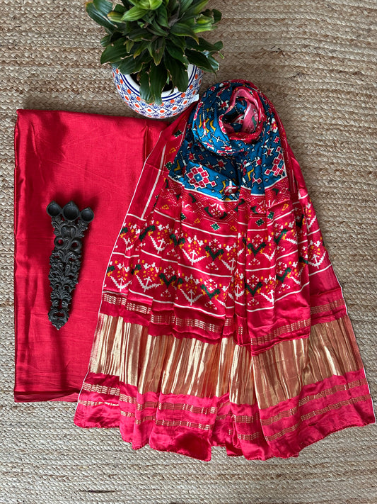 RED MASHRU  SILK KURTA WITH PATOLA HANDCRAFTED MODAL SILK DUPATTA PS- 104