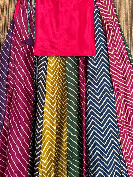 Pink mashru silk blouse-with Multicolour patchwork  handcrafted mashru silk Skirt