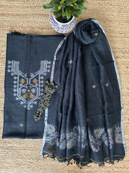 BLACK JAMDANI LINEN  KURTA SET LJS-1049