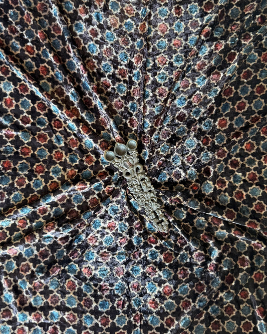 BLACK  AJRAKH VELVET SILK UN STITCHED BLOUSE PIECE