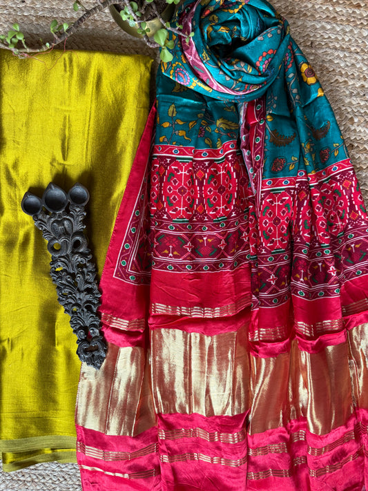 MUSTARD YELLOW MASHRU SILK KURTA WITH PATOLA HANDCRAFTED MODAL SILK DUPATTA PS-237