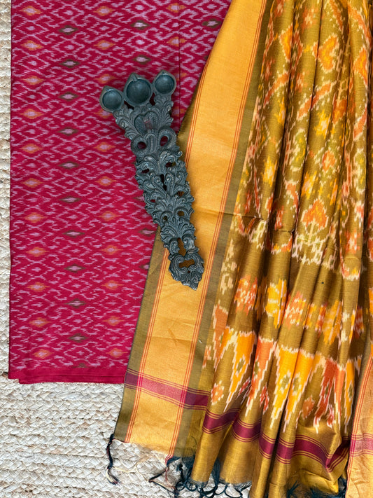 GARNET MAROON IKKAT PURE SILK COTTON HANWOVEN KURTA WITH IKKAT PURE SILK PATOLA HANDWOVEN DUPATTA