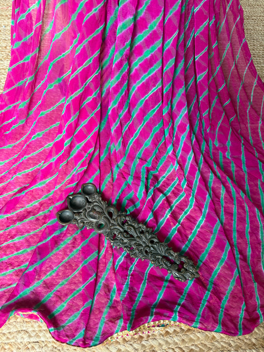 Intense Hot Pink chiffon leheriya dupatta
