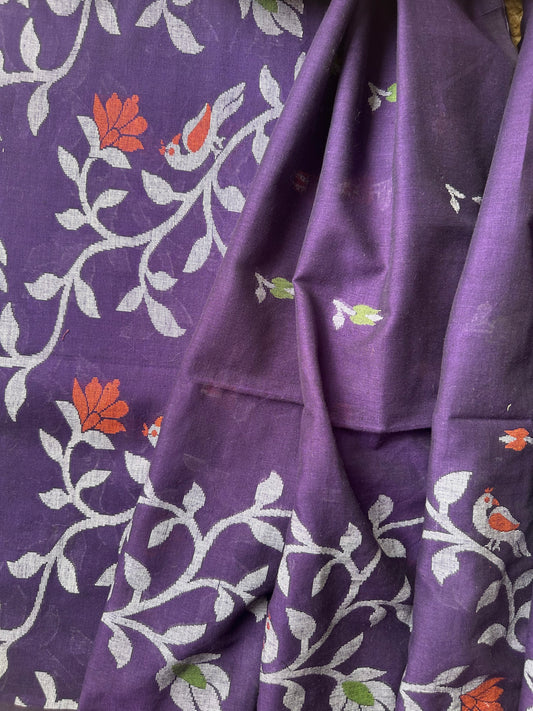 PURPLE JAMDANI ALL OVER WOVEN MULL KURTA SET